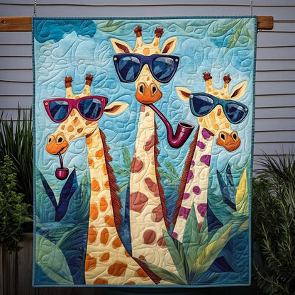 Cool Giraffe Trio Quilted Blanket