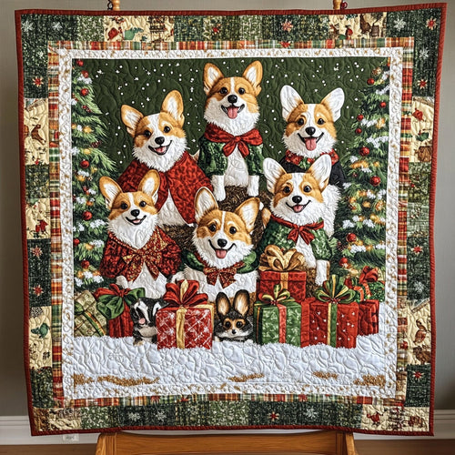 Corgi Christmas Magic Quilted Blanket