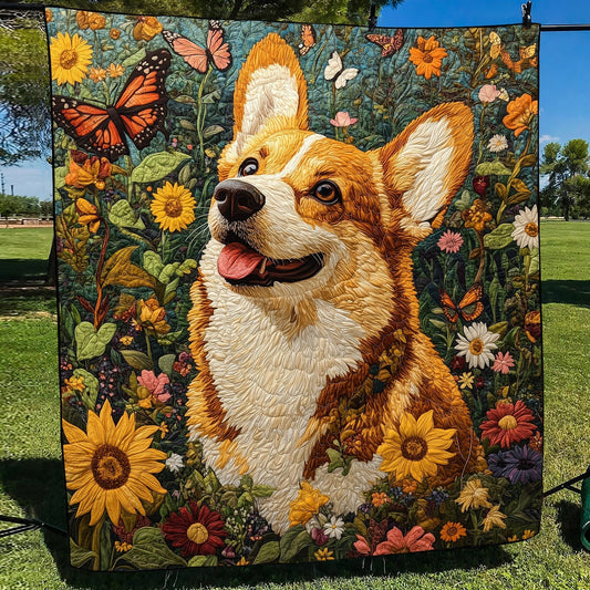 Corgi Adventures Quilted Blanket