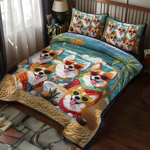 Corgi Bliss 3-Piece Quilted Bedding Set