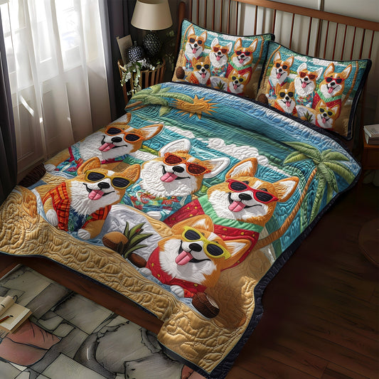 Corgi Bliss 3-Piece Quilted Bedding Set