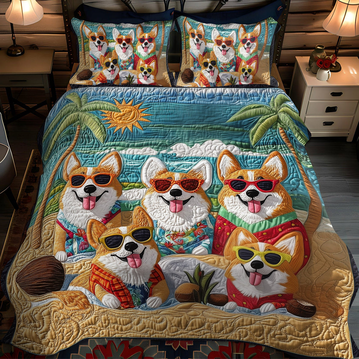 Corgi Bliss 3-Piece Quilted Bedding Set
