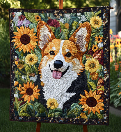 Corgi Garden Joy Quilted Blanket