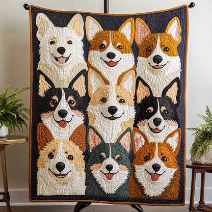 Corgi Rows Quilted Blanket