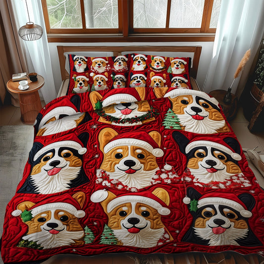 Corgi Snuggle Patch 3-Piece Quilted Bedding Set