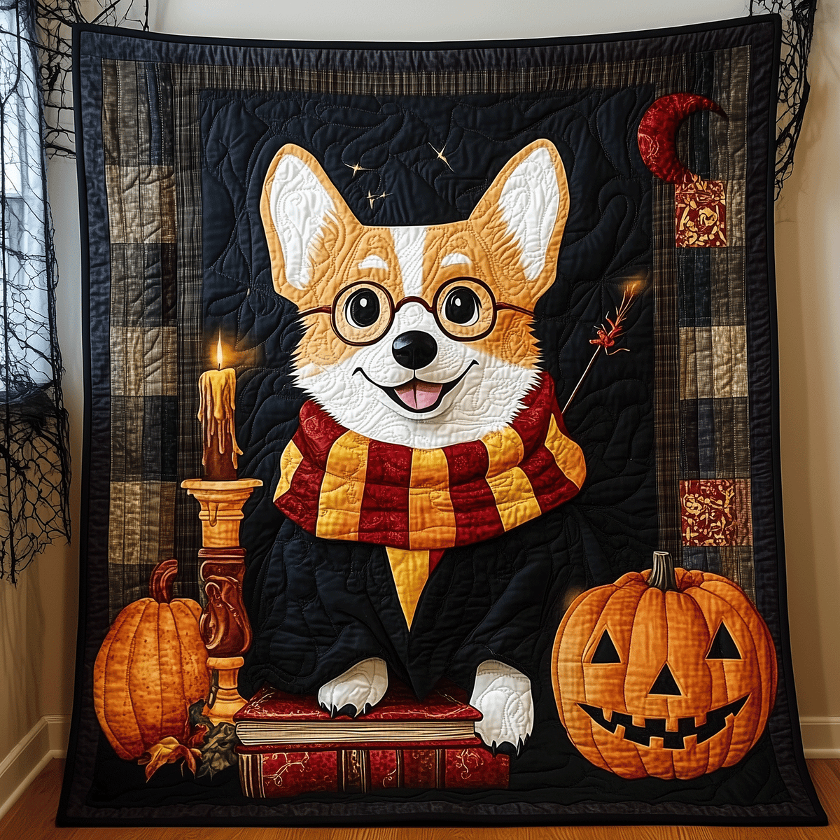 Corgi The Witch Quilted Blanket