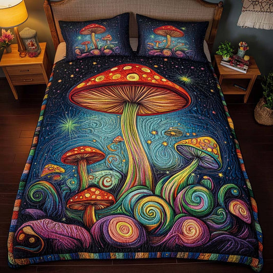 Cosmic Mushrooms 3-Piece Quilted Bedding Set