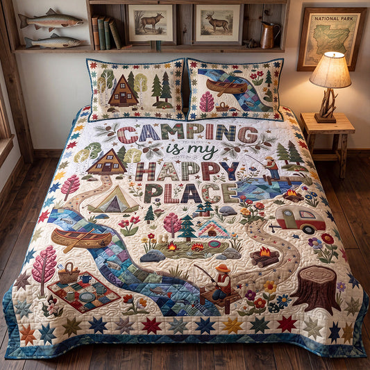 Cottagecore Camping Land 3-Piece Quilted Bedding Set