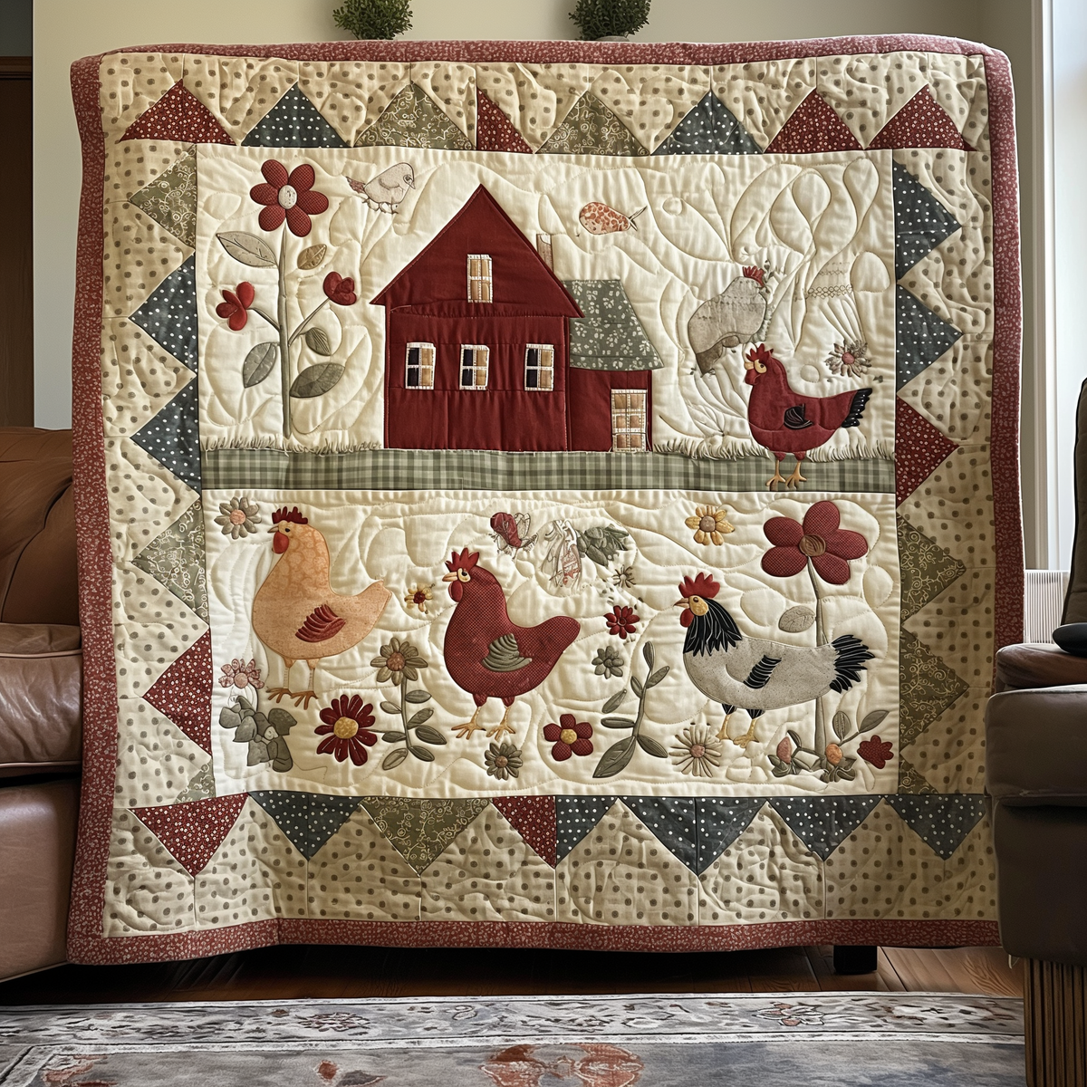 Country Garden Chicken Quilted Blanket