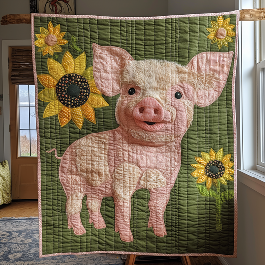Country Sunflower Pig Quilted Blanket