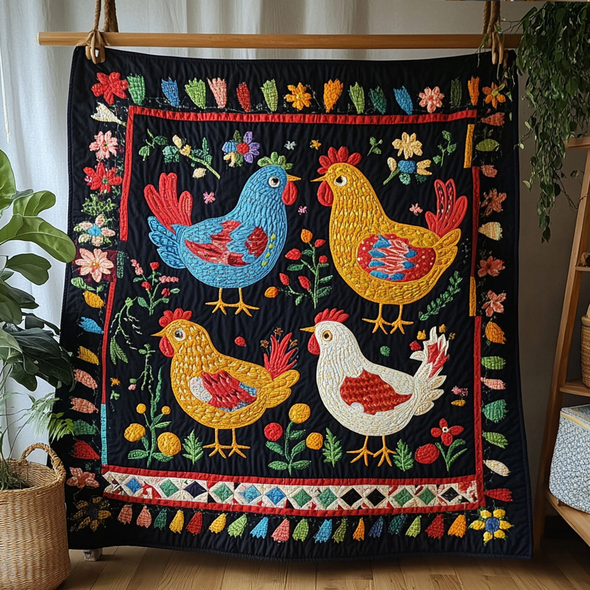 Country Feathered Friends Quilted Blanket