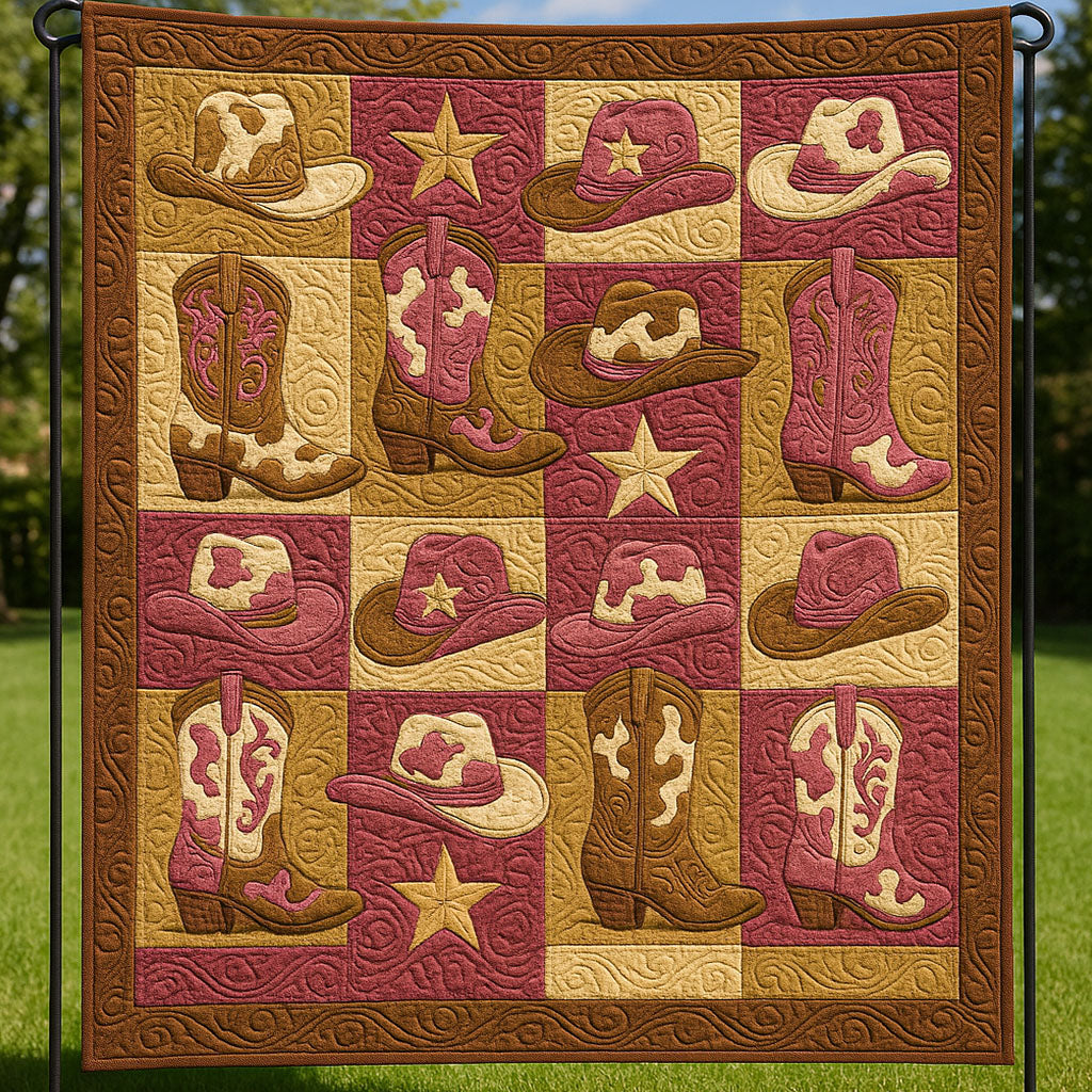 Country Western Boots Quilted Blanket