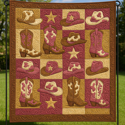 Country Western Boots Quilted Blanket