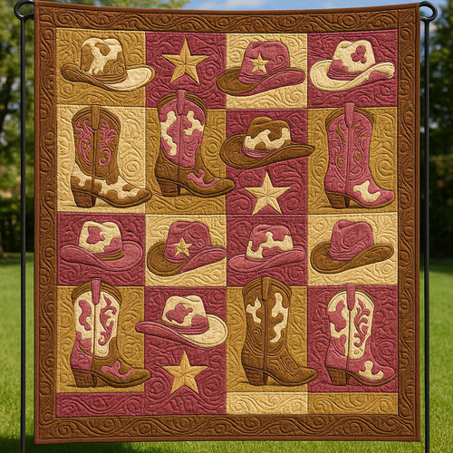 Country Western Boots Quilted Blanket