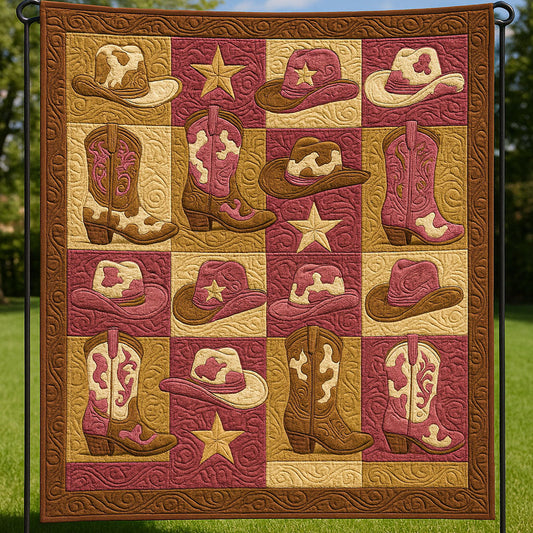 Country Western Boots Quilted Blanket