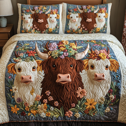 Cow Blooms 3-Piece Quilted Bedding Set