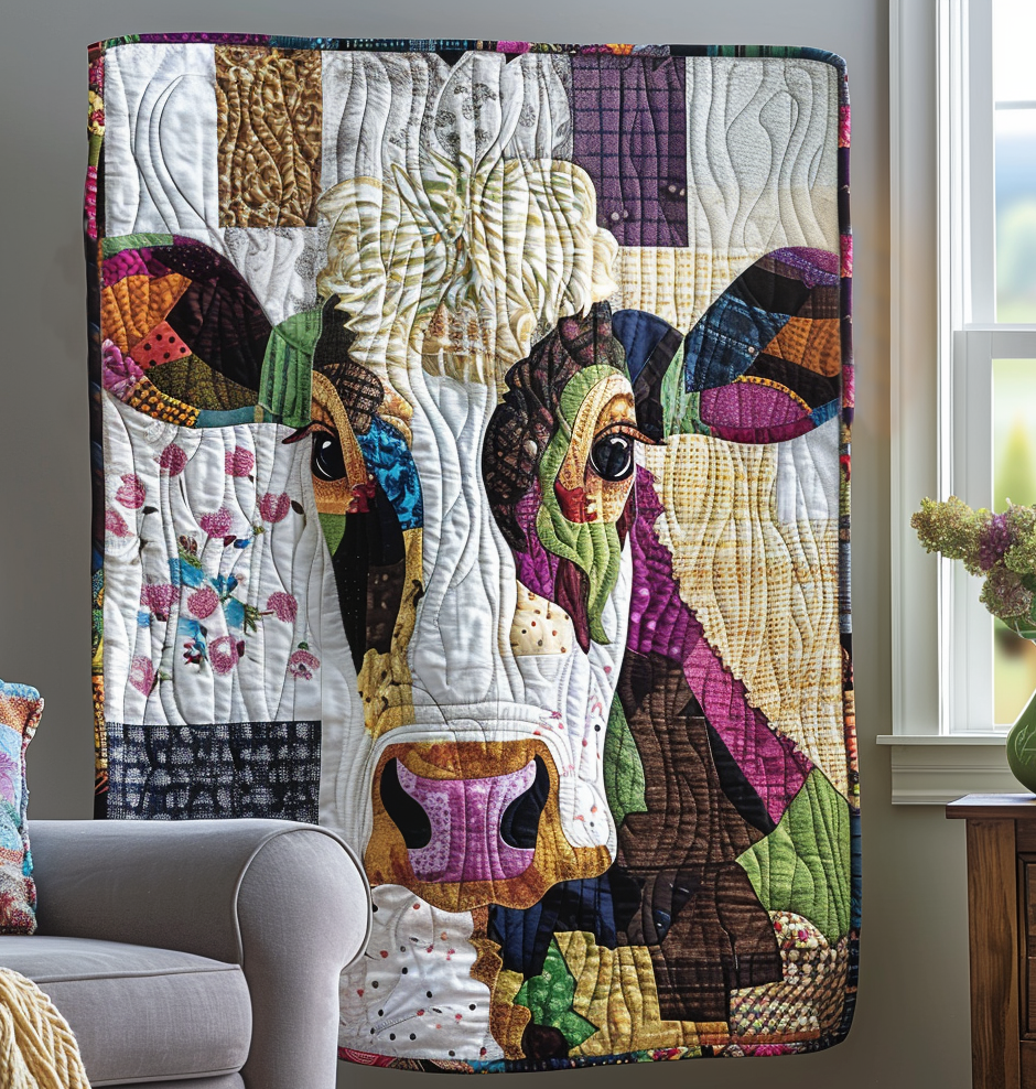 Cow Mosaic Quilted Blanket