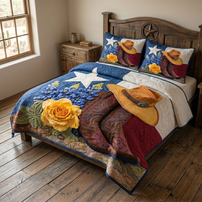 Cowboy Boots 3-Piece Quilted Bedding Set