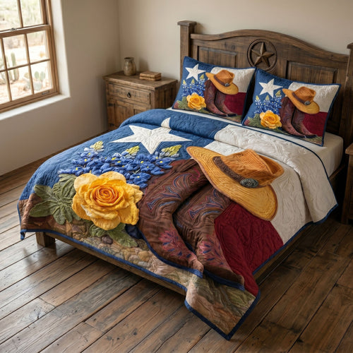 Cowboy Boots 3-Piece Quilted Bedding Set