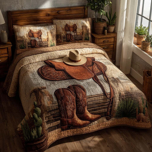 Cowboy Boots Ranch 3-Piece Quilted Bedding Set