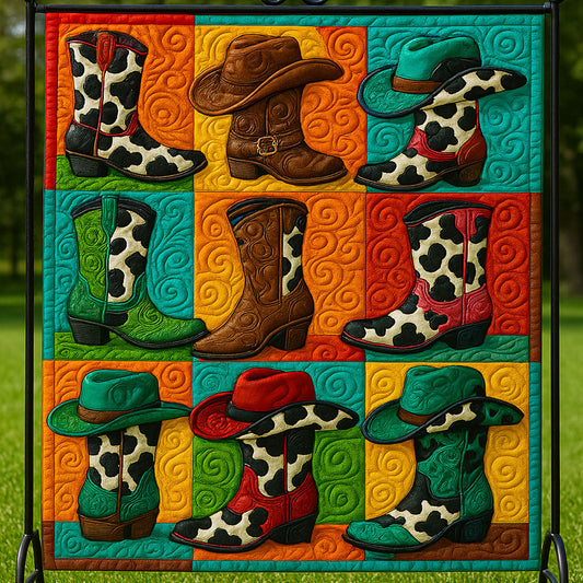 Cowboy Style Boots Quilted Blanket