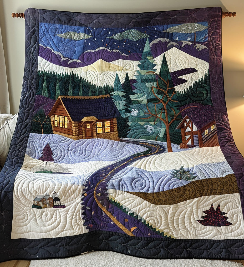 Cozy Cabin Christmas Quilted Blanket