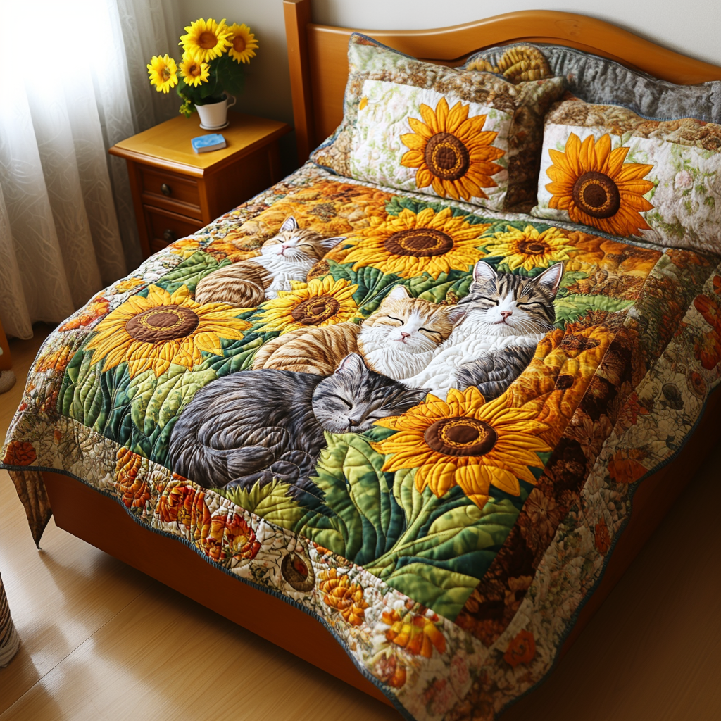 Cozy Cat Companions 3-Piece Quilted Bedding Set