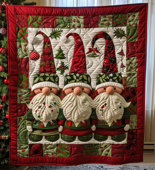 Cozy Christmas Gnomes Quilted Blanket