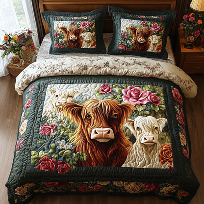 Highland Cow 3-Piece Quilted Bedding Set
