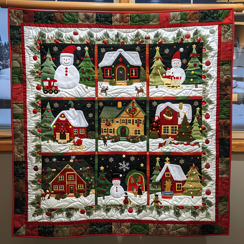 Cozy Village Christmas Quilted Blanket