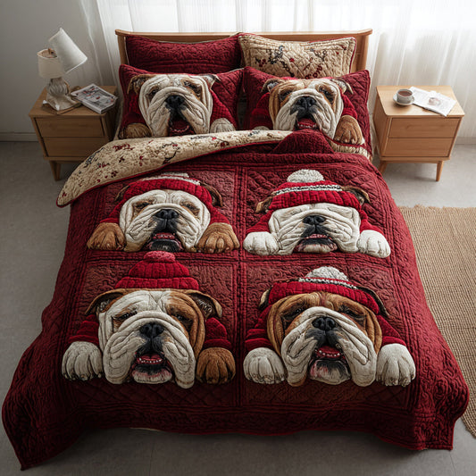 Cozy Bulldog Bunch 3-Piece Quilted Bedding Set
