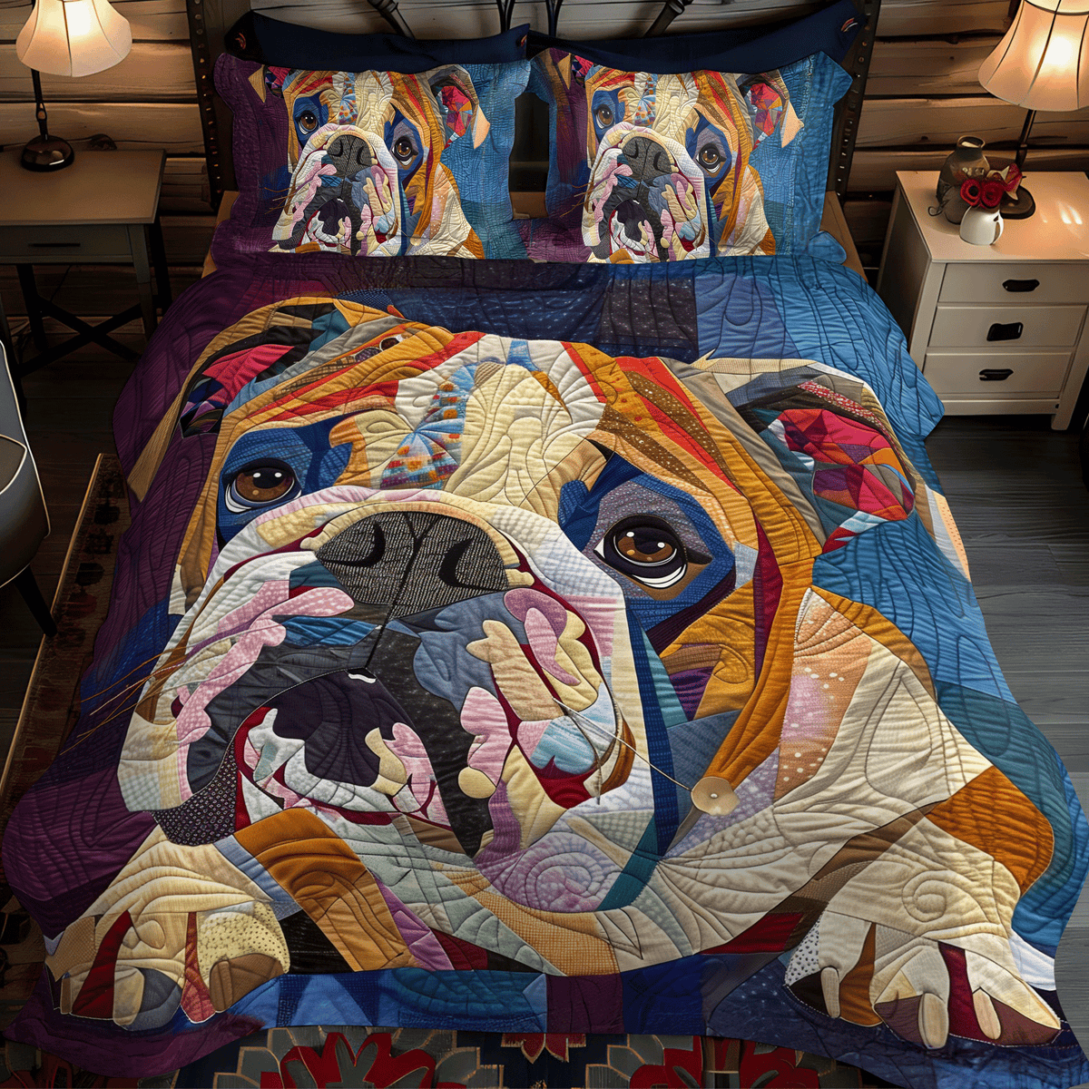 Cozy Bulldog 3-Piece Quilted Bedding Set