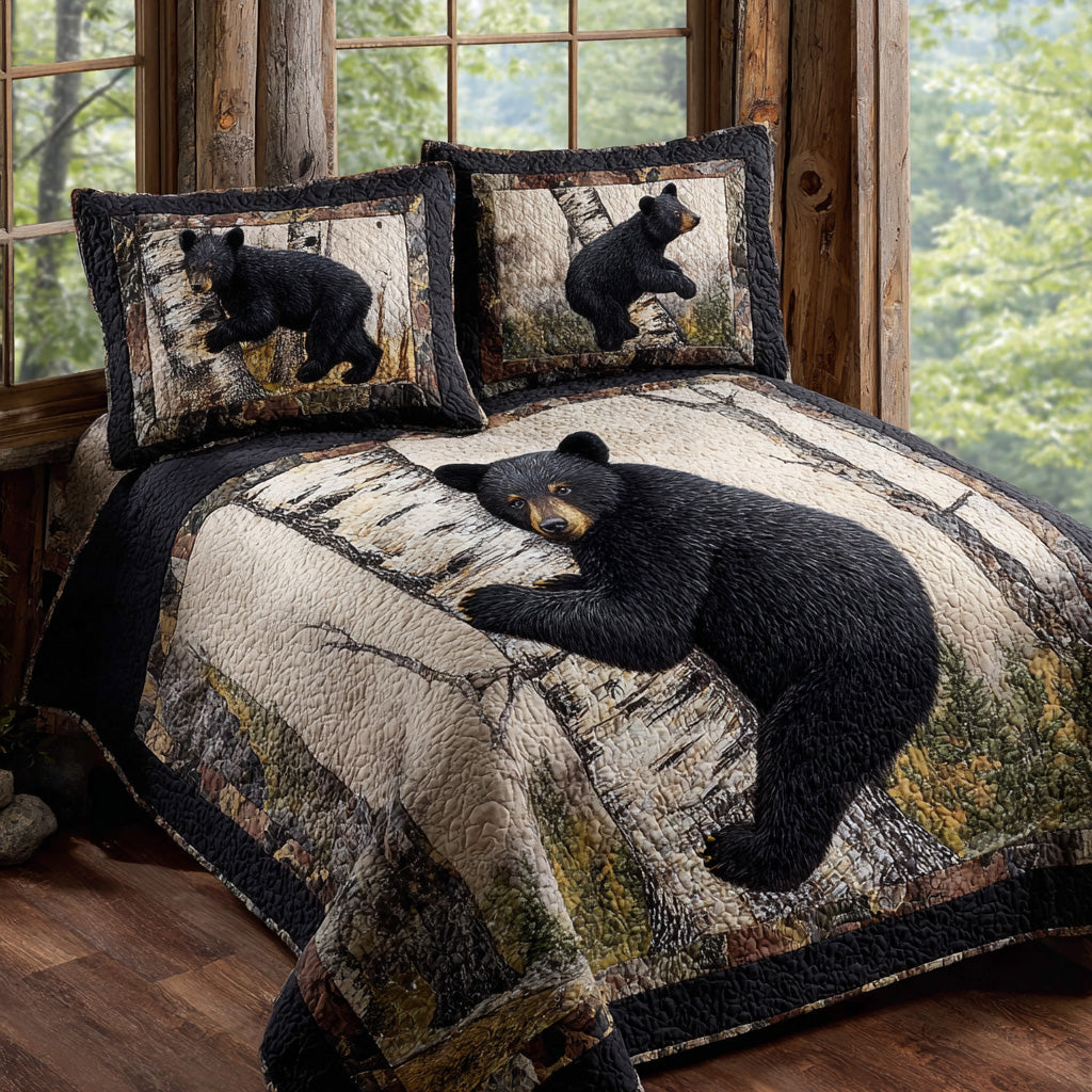 Cozy Cabin Black Bear 3-Piece Quilted Bedding Set