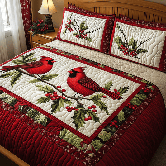 Cozy Cardinal Pair 3-Piece Quilted Bedding Set