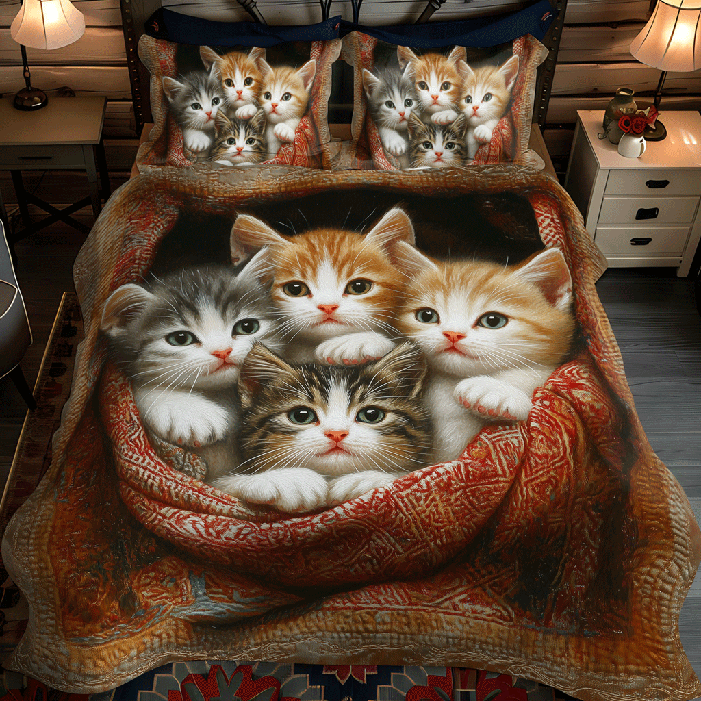 Cozy Cat 3-Piece Quilted Bedding Set