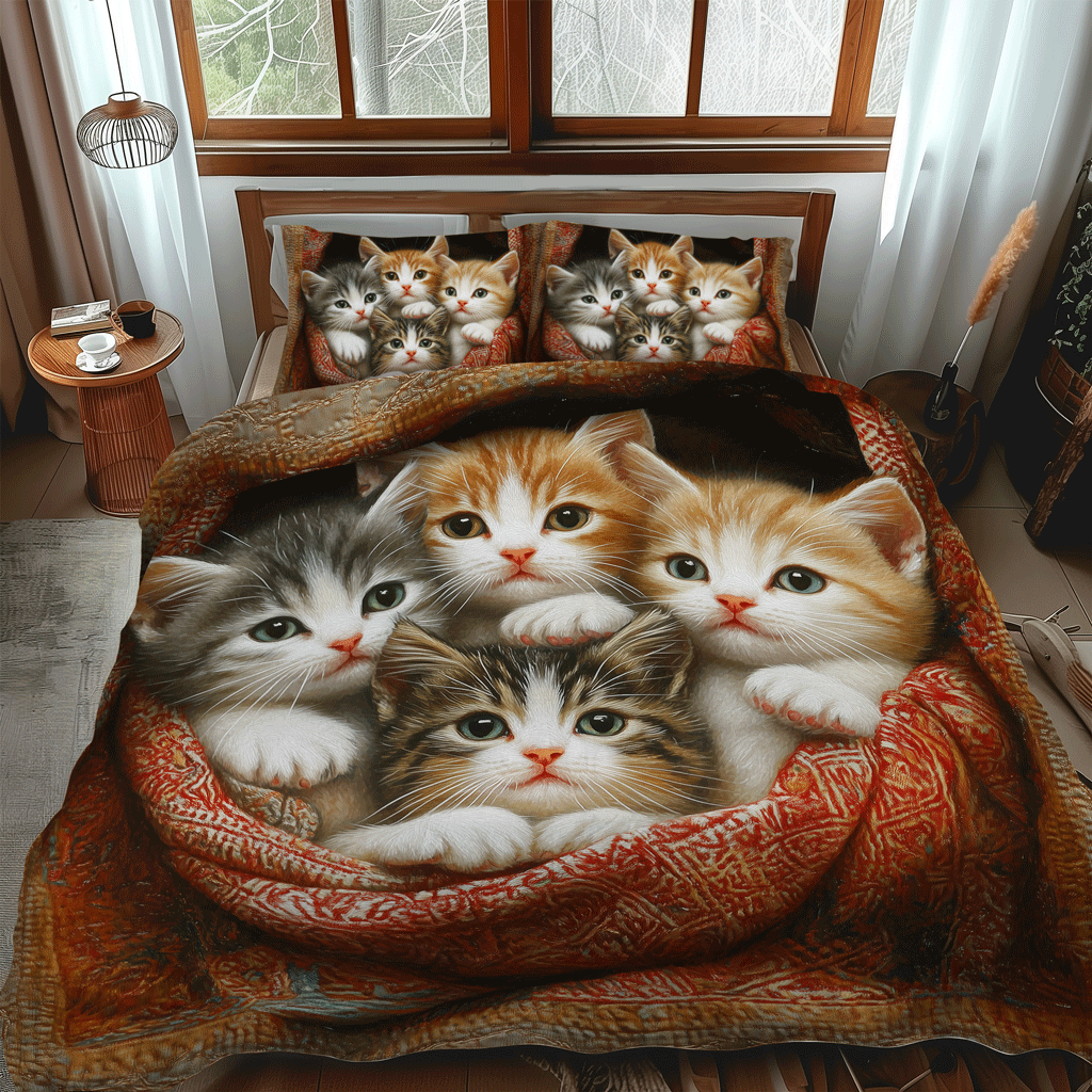 Cozy Cat 3-Piece Quilted Bedding Set