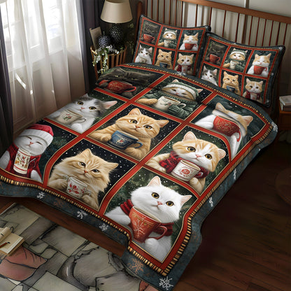 Cozy Christmas Cats 3-Piece Quilted Bedding Set