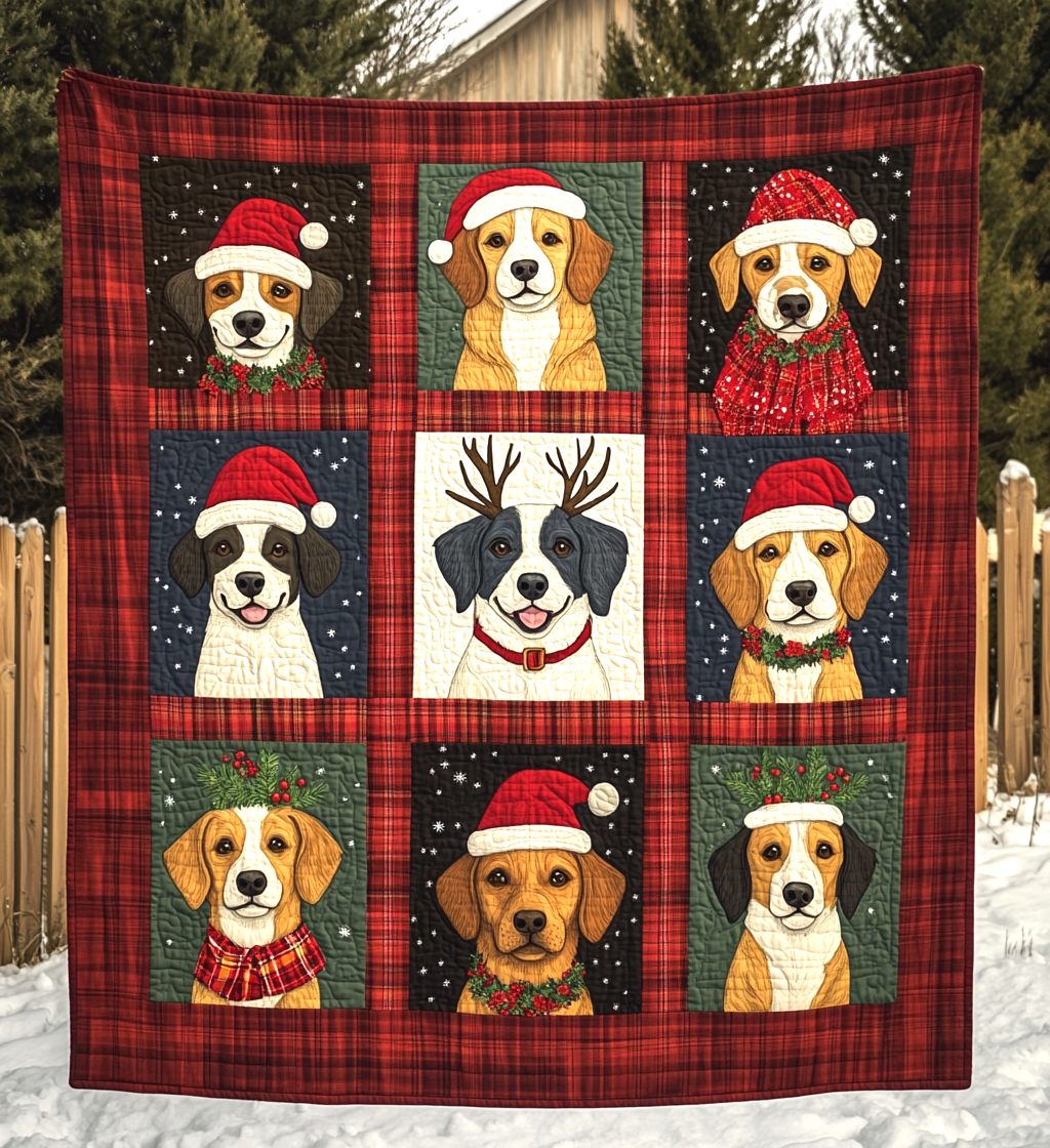 Cozy Christmas Dog Quilted Blanket