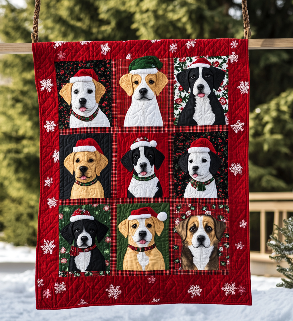 Cozy Christmas Puppies Quilted Blanket