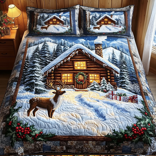 Cozy Claus Cabin 3-Piece Quilted Bedding Set