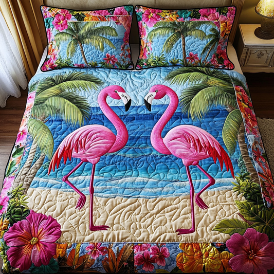 Cozy Flamingo 3-Piece Quilted Bedding Set