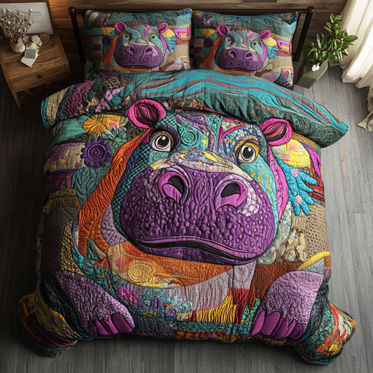 Cozy Hippo 3-Piece Quilted Bedding Set