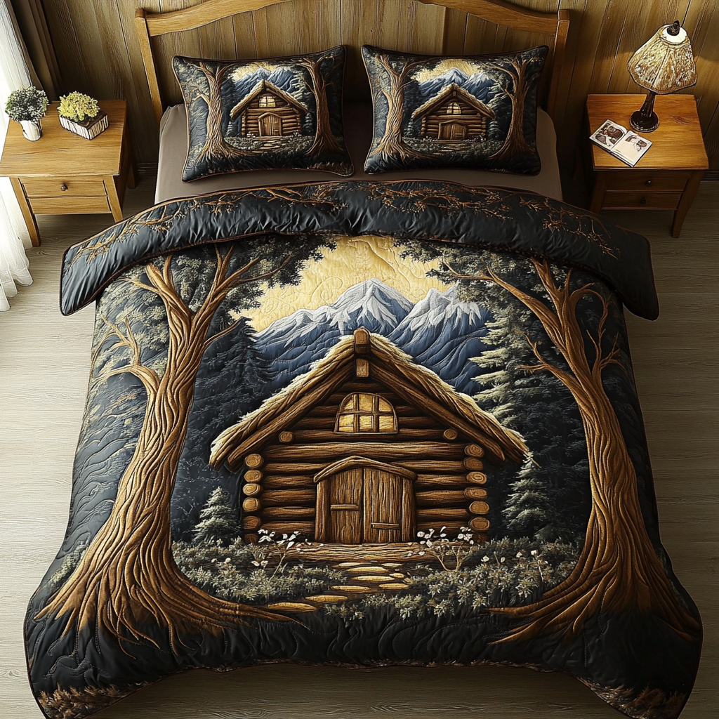 Cozy Log Cabin 3-Piece Quilted Bedding Set