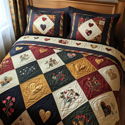 Cozy Patch Hearts 3-Piece Quilted Bedding Set