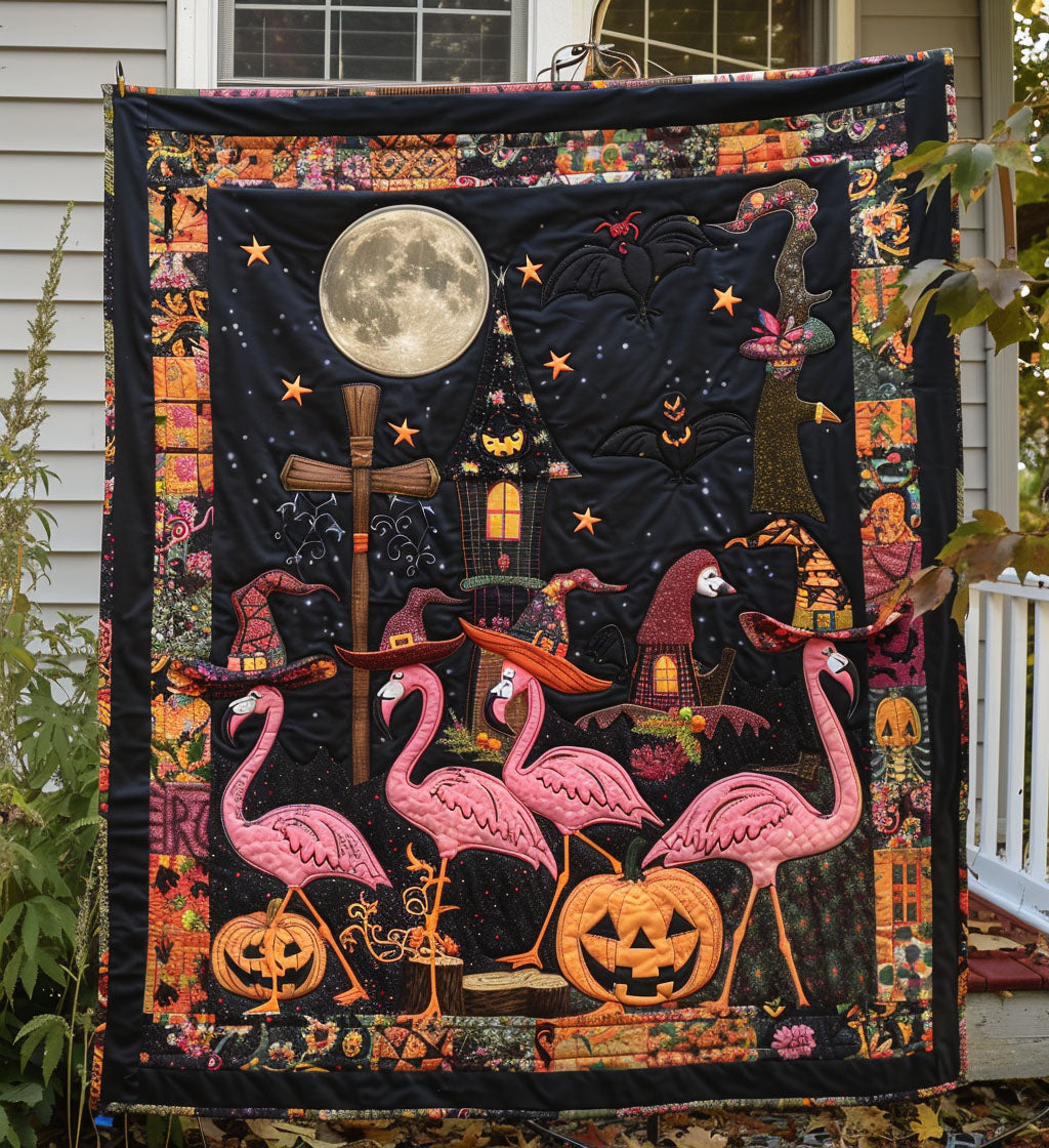 Creepy Flamingos Quilted Blanket