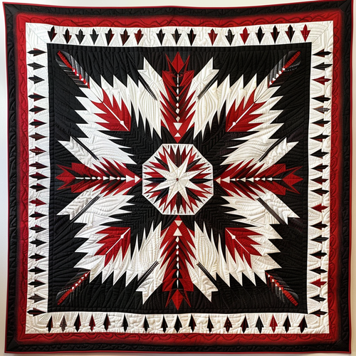 Crimson Feather Quilted Blanket