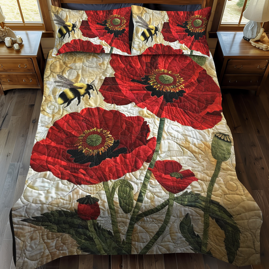 Crimson Serenade 3-Piece Quilted Bedding Set
