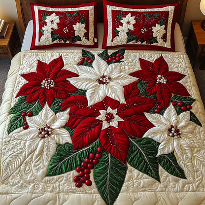 Crimson Blooms 3-Piece Quilted Bedding Set