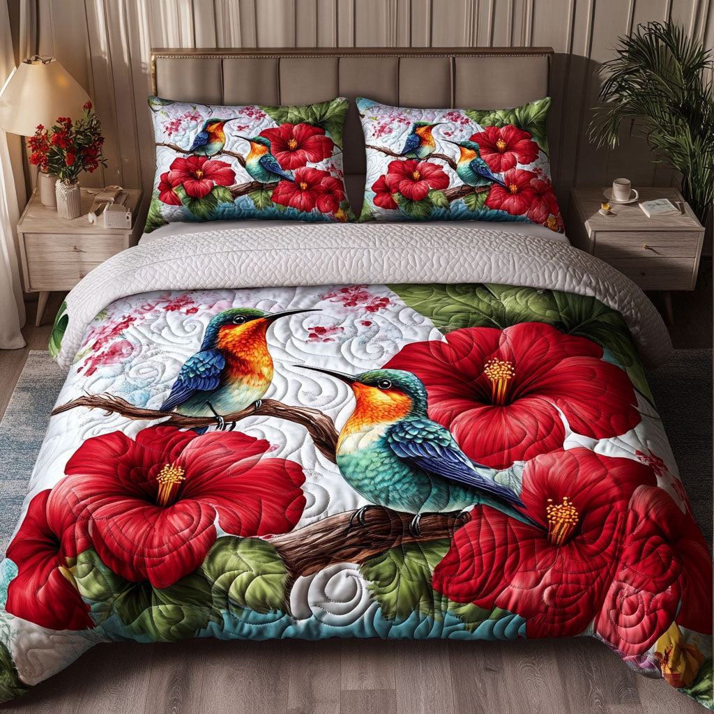 Crimson Blossom Pair 3-Piece Quilted Bedding Set