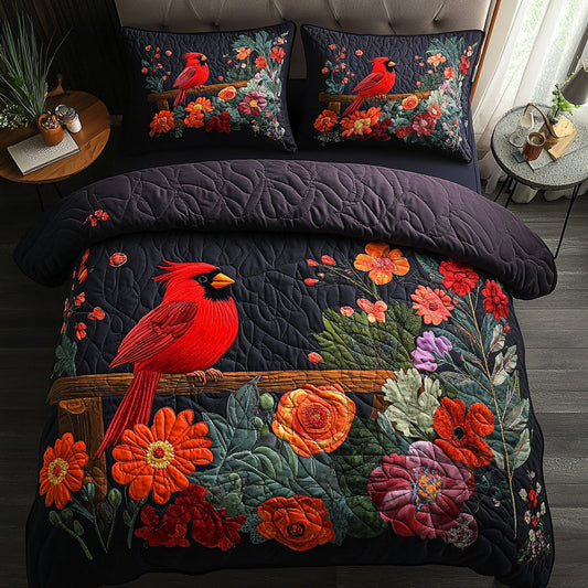 Crimson Cardinal 3-Piece Quilted Bedding Set